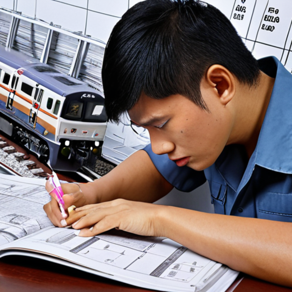 **Image Prompt 1:** A determined person studying engineering textbooks, surrounded by notes and diagrams related to railway systems, showcasing the planning and preparation required to become a railway systems engineer in Thailand. Focus on conveying the dedication and effort involved in the study process.
