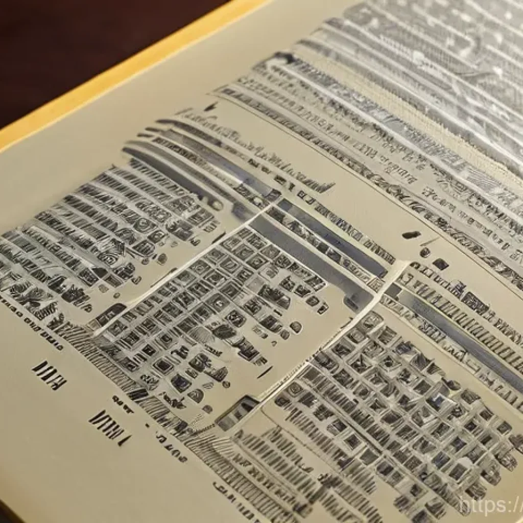 철도 차량 정비 매뉴얼 분석 - A close-up shot of a very thick, aged, yet well-maintained train maintenance manual, its pages sligh...