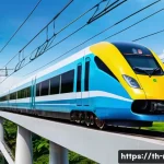 철도 전문가로 성장하는 법 - A modern electric high-speed train speeding along a sleek, elevated railway track in Thailand during...